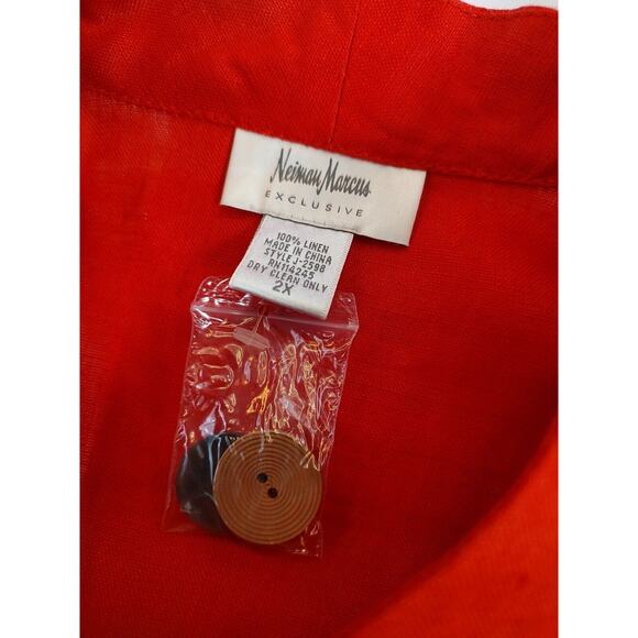 Women's Plus Red 100% Linen Blouse 2xl Neiman Marcus Exclusive - Picture 10 of 10